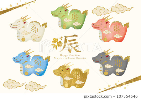 手繪龍年彩色紙塑雕像 107354546