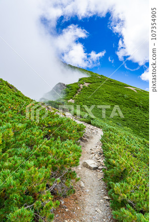 Climb Mt. Shiomidake, Japan's 100 Famous Mountains in Nagano Prefecture: The ridgeline to the summit of Mt. Shiomidake 107354905