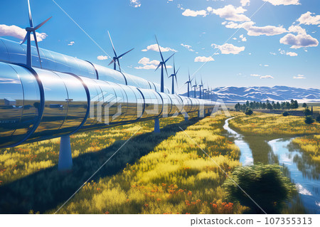 Windmills for electric power and hydrogen production plant. Renewable energy source Windmills for electric power and hydrogen production plant. Renewable energy source 107355313