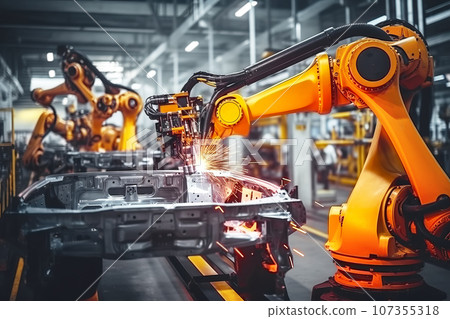 Welding robotics automatic arms machine in intelligent factory 107355318