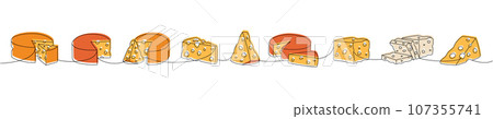 Fresh cheese one line colored continuous... - Stock Illustration ...