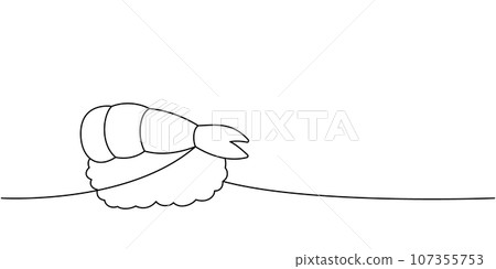 Shrimp nigiri, ebi sushi one line continuous drawing. Japanese cuisine, traditional food continuous one line illustration. 107355753