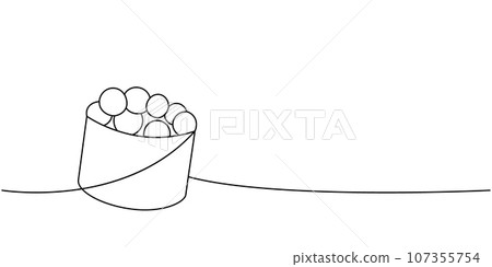Ikura sushi, tobiko maki sushi one line continuous drawing. Japanese cuisine, traditional food continuous one line illustration. 107355754