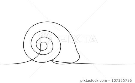 Scallop one line continuous drawing. Tropical underwater shell continuous one line illustration. Vector minimalist linear illustration. 107355756
