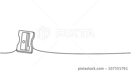 Pencil sharpener, school supplies one line continuous drawing. Back to school continuous one line illustration. Vector minimalist linear illustration. Pencil sharpener, school supplies one line continuous drawing. Back to school continuous one line illustration. Vector minimalist linear illustration. 107355761