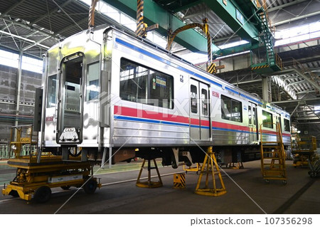 Keisei Electric Railway Type 3700 being maintained at the depot 107356298