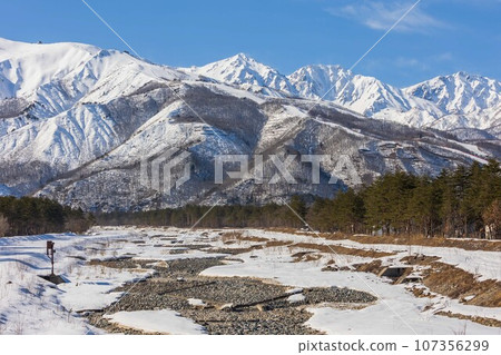 Hakuba in winter, Hakuba mountain range covered in snow, Hakuba Sanzan 107356299