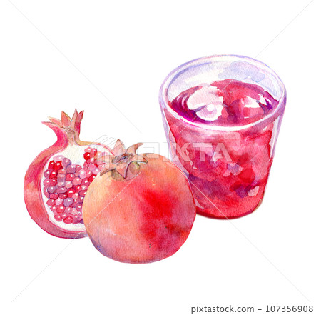 Fresh pomegranate juice watercolor illustration Fresh pomegranate juice watercolor illustration 107356908