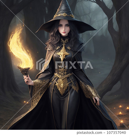 會使用魔法的美麗女巫的插畫藝術（AI 生成圖像） 107357040