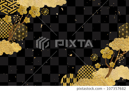 Plum blossom and gold Japanese pattern background 107357682