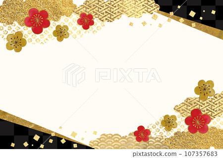 梅花和金色日本圖案背景 梅花和金色日本圖案背景 107357683