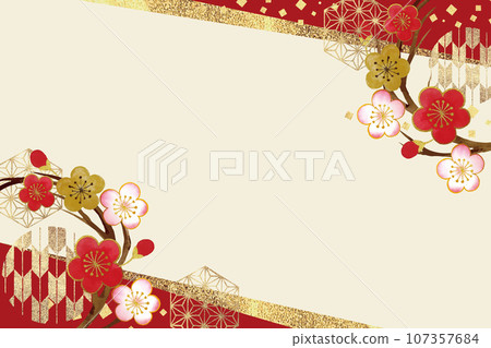 Plum blossom and gold Japanese pattern background Plum blossom and gold Japanese pattern background 107357684