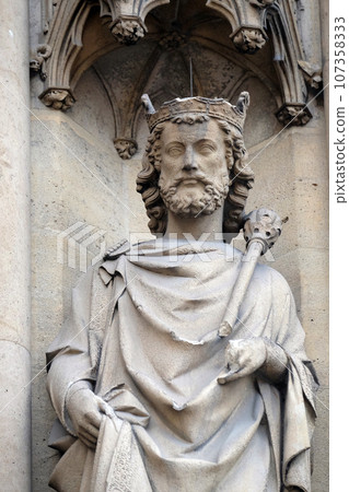 Saint Sigismond, statue on the portal of the Basilica of Saint Clotilde in Paris, France Saint Sigismond, statue on the portal of the Basilica of Saint Clotilde in Paris, France 107358333