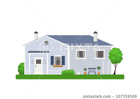 Cute wooden three-quarters house. Rural house concept 107359589