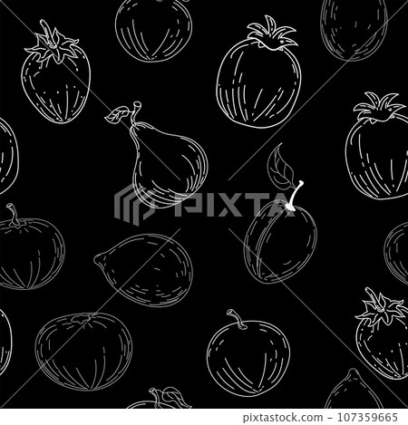 Seamless pattern. Hand drawing black white sketch fruits 107359665