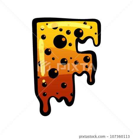 Halloween font letter F latin alphabet. Orange bubbling colorful spooky 107360113