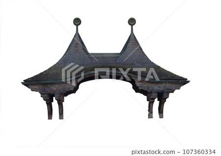 medieval wooden roof isolated on white background 107360334