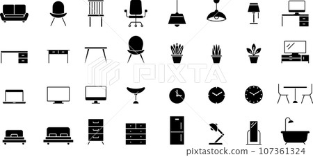 Interior silhouette icon set 107361324