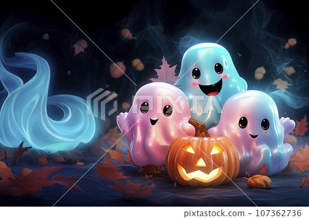 Cute pink and blue ghosts celebrate Halloween Cute pink and blue ghosts celebrate Halloween 107362736
