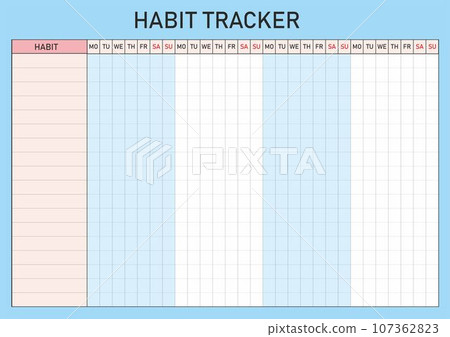 Vector grid Habit tracker per week. blue pink Vector grid Habit tracker per week. blue pink 107362823