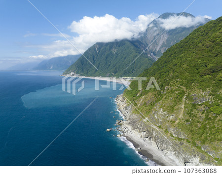 Aerial view and sea cliff road to Taroko national park , Hualien , Taiwan Aerial view and sea cliff road to Taroko national park , Hualien , Taiwan 107363088