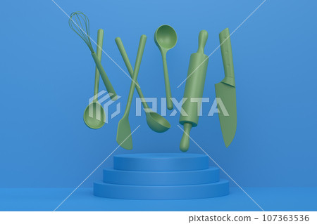 Abstract scene or podium with kitchen utensil on monochrome. 107363536
