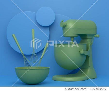 Abstract scene or podium with blender and kitchen utensil on monochrome. 107363537