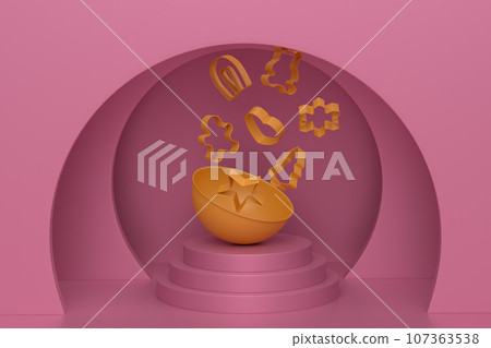 Abstract scene or podium with bowl and kitchen utensil on monochrome. 107363538
