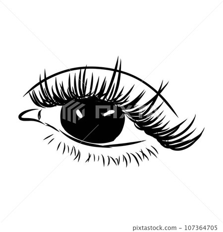 Beautiful woman eyes black and white drawing sketch. Vector fashion illustration. 107364705