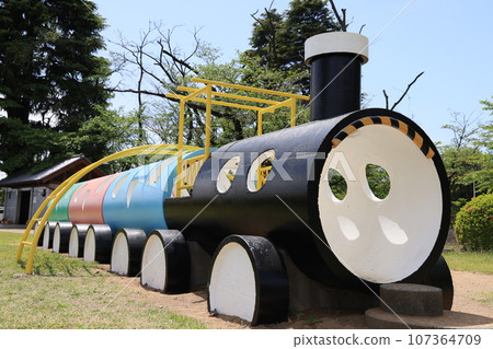 Train play equipment at Koizumi Castle Ruins Jonouchi Park 107364709