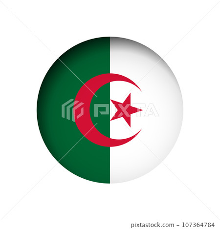 Algeria flag - behind the cut circle paper hole with inner shadow. Algeria flag - behind the cut circle paper hole with inner shadow. 107364784