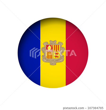 Andorra flag - behind the cut circle paper hole with inner shadow. 107364785