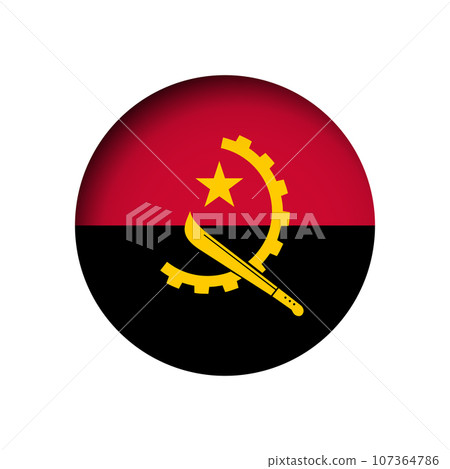 Angola flag - behind the cut circle paper hole with inner shadow. Angola flag - behind the cut circle paper hole with inner shadow. 107364786