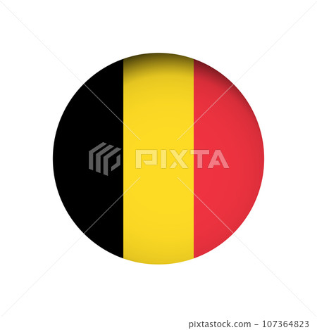 Belgium flag - behind the cut circle paper hole with inner shadow. 107364823
