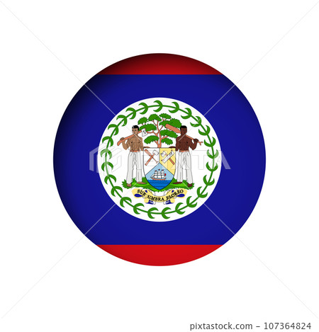 Belize flag - behind the cut circle paper hole with inner shadow. 107364824
