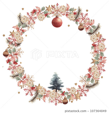 Christmas wreath, cute ornament with watercolor illustration Christmas wreath, cute ornament with watercolor illustration 107364849