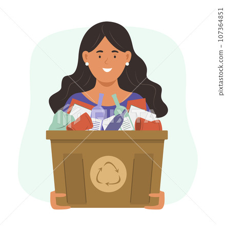 Woman Holding Garbage Box for Waste Sorting and Recycle Concept Illustration 107364851