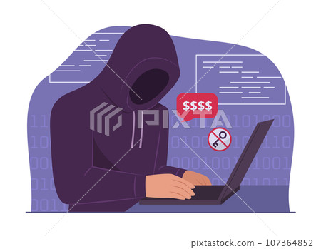 Hacker Hacking Laptop Computer for Cyber Crime Concept Illustration 107364852