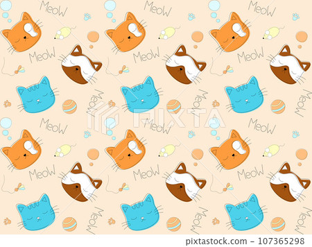 Seamless pattern with cats. Cute kids design for fabric, textile, wrapping, apparel, wallpaper. Vector illustration. Seamless pattern with cats. Cute kids design for fabric, textile, wrapping, apparel, wallpaper. Vector illustration. 107365298