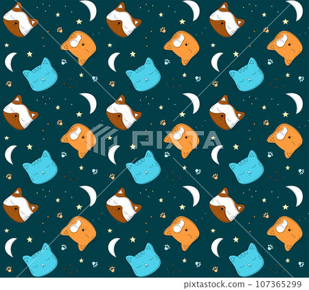Seamless pattern with cats. Cute kids design for fabric, textile, wrapping, apparel, wallpaper. Vector illustration. Seamless pattern with cats. Cute kids design for fabric, textile, wrapping, apparel, wallpaper. Vector illustration. 107365299