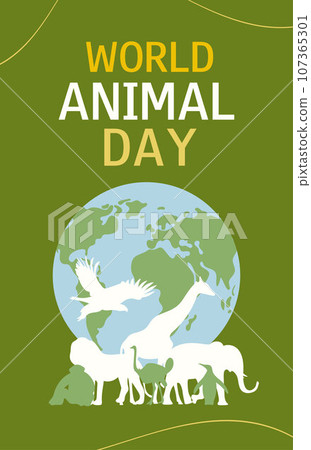 World Animal Day. Vertical banner. Vector illustration for card, poster or advertising. World Animal Day. Vertical banner. Vector illustration for card, poster or advertising. 107365301