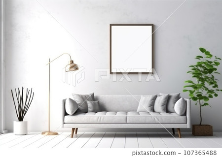 3d rendering of a living room with a couch and a blank white board on the wall Genarative AI 3d rendering of a living room with a couch and a blank white board on the wall Genarative AI 107365488