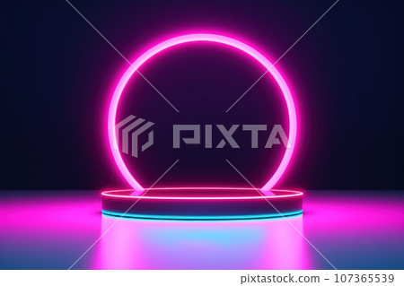 illustration of 3d rendering abstract podium neon circle tunneling lights for ecommerce signs retail 107365539