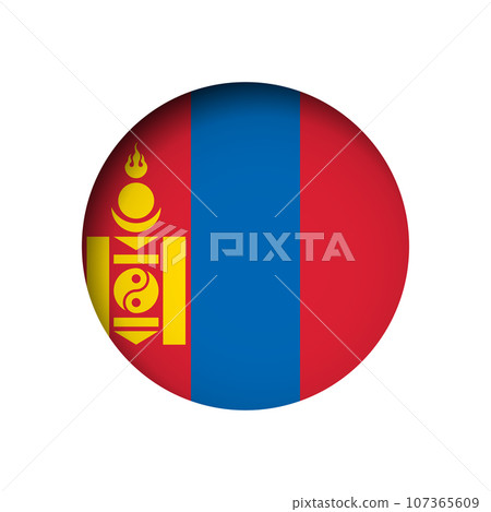 Mongolia flag - behind the cut circle paper hole with inner shadow. Mongolia flag - behind the cut circle paper hole with inner shadow. 107365609