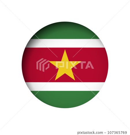 Suriname flag - behind the cut circle paper hole with inner shadow. Suriname flag - behind the cut circle paper hole with inner shadow. 107365769