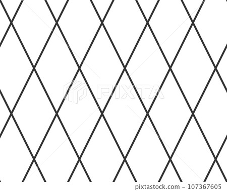 Diagonal cross line grid seamless pattern. Geometric diamond texture. Black diagonal line mesh on white background. Minimal quilted fabric. Metallic wires fence pattern. Vector illustration Diagonal cross line grid seamless pattern. Geometric diamond texture. Black diagonal line mesh on white background. Minimal quilted fabric. Metallic wires fence pattern. Vector illustration 107367605