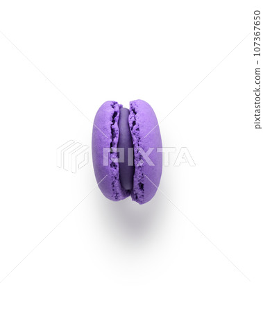 Lavender french macaron top view isolated on white with shadow Lavender french macaron top view isolated on white with shadow 107367650