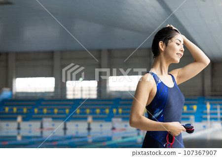 pretty woman going to the pool pretty woman going to the pool 107367907