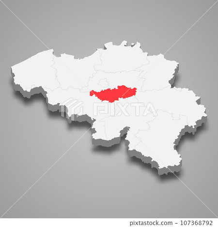 Walloon Brabant state location within Belgium 3d map 107368792