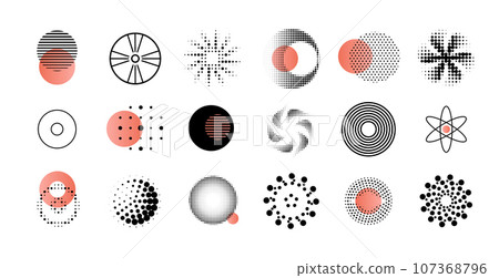 Abstract circles. Halftone geometric design patterns, gradation for logo or icon, graphic halftones. Logotype template. Shadow gradient decorative effects, vector emblems, exact isolated elements Abstract circles. Halftone geometric design patterns, gradation for logo or icon, graphic halftones. Logotype template. Shadow gradient decorative effects, vector emblems, exact isolated elements 107368796